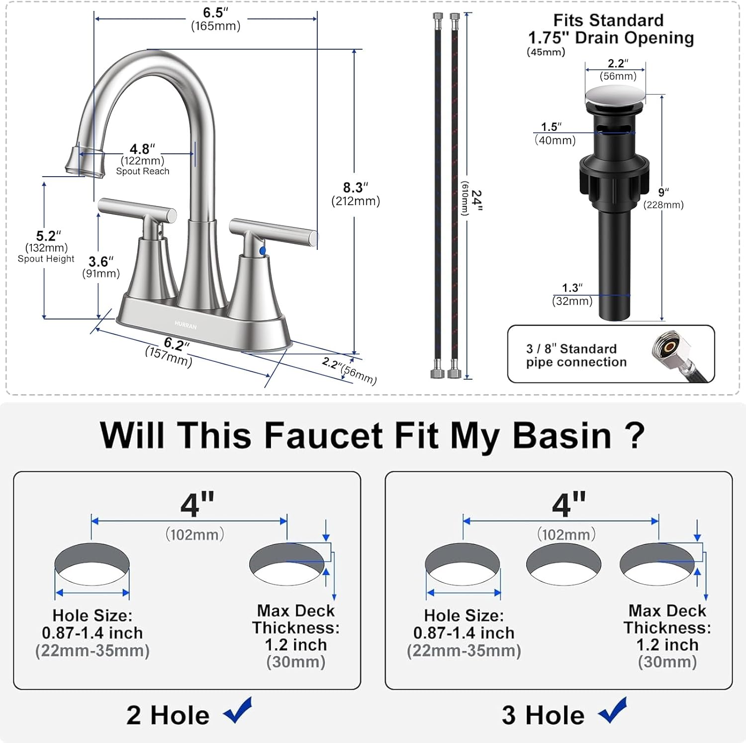 Hurran 4-Inch Centerset Bathroom Faucet