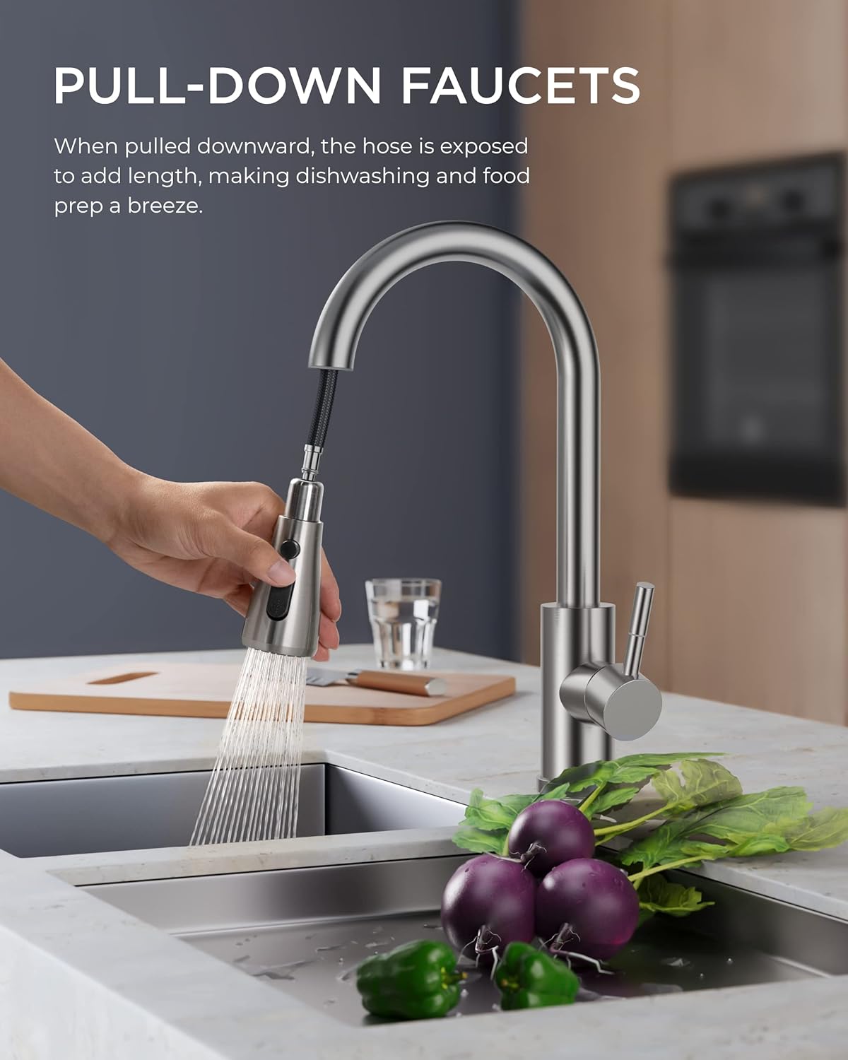 Best Modern Water Saving CUPC ORB 304 Stainless Steel Pull Out Kitchen Mixer Faucet With Pause Mode Control 3 Function Sprayer