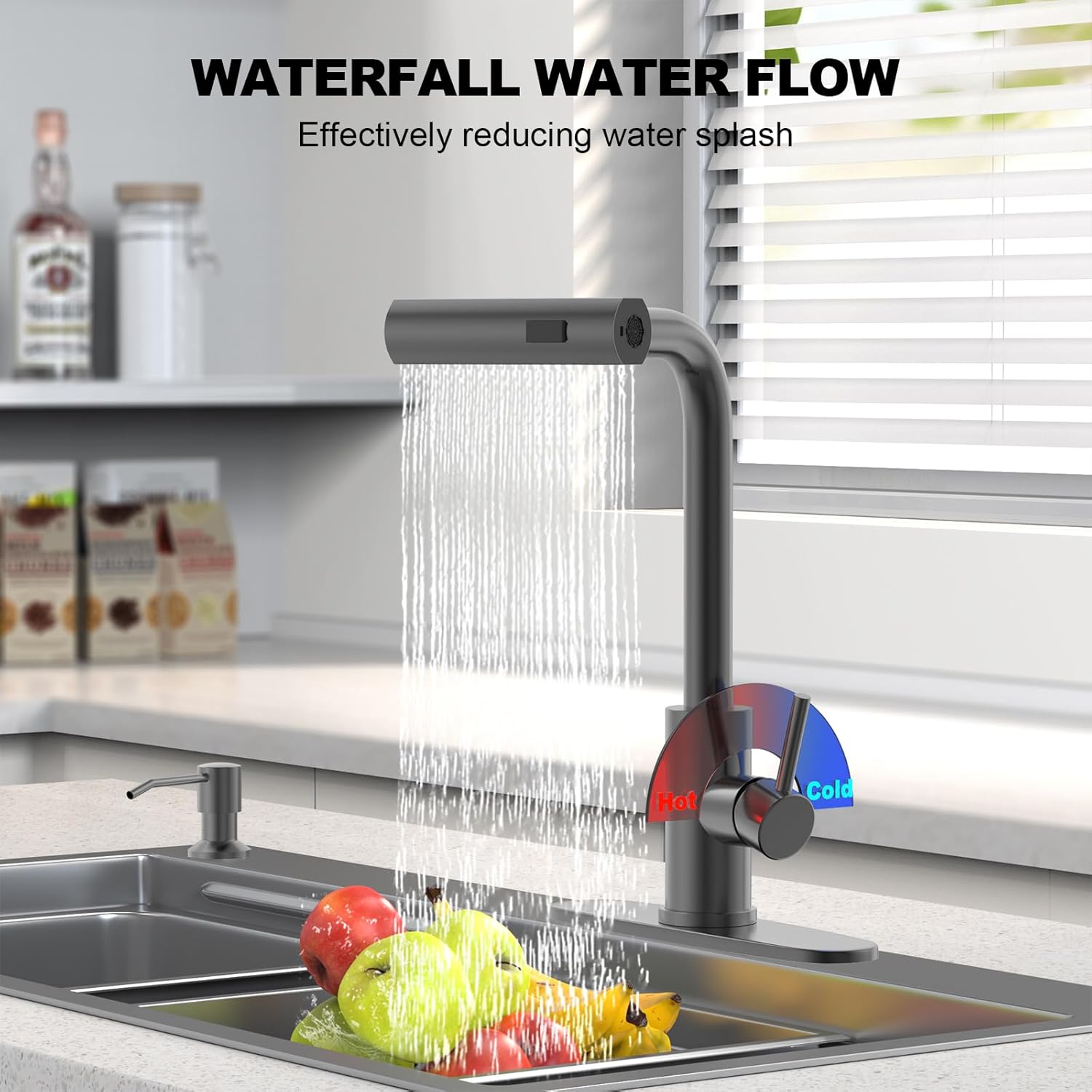 Single Handle Commercial Utility Stainless Steel Pull Sprayer 3 Functions 360 Degree Rotate Deck Mounted Black Kitchen Faucet