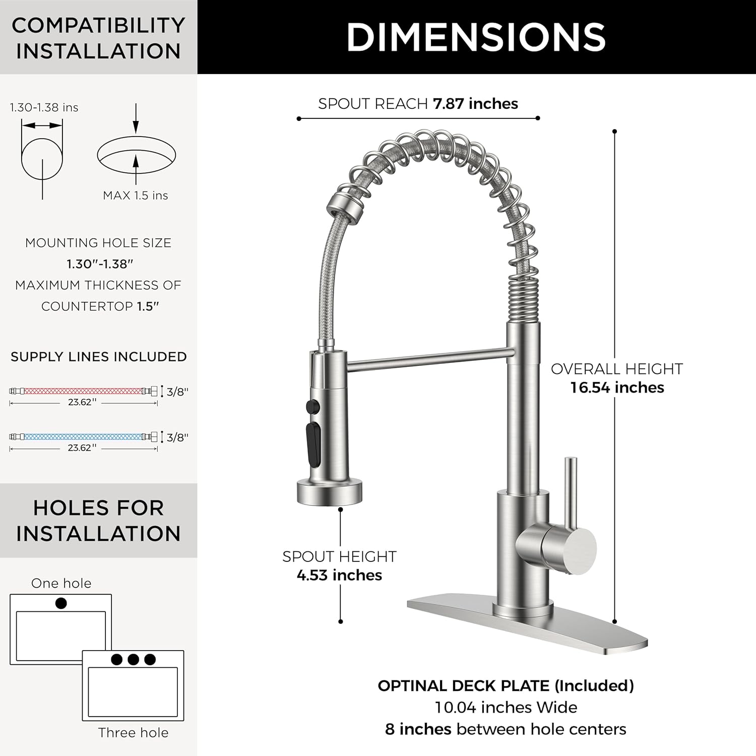 Kitchen Faucets with Sprayer, Stainless Steel Sink Faucet with Deck Plate, Commercial Classic Faucet for Kitchen Sink