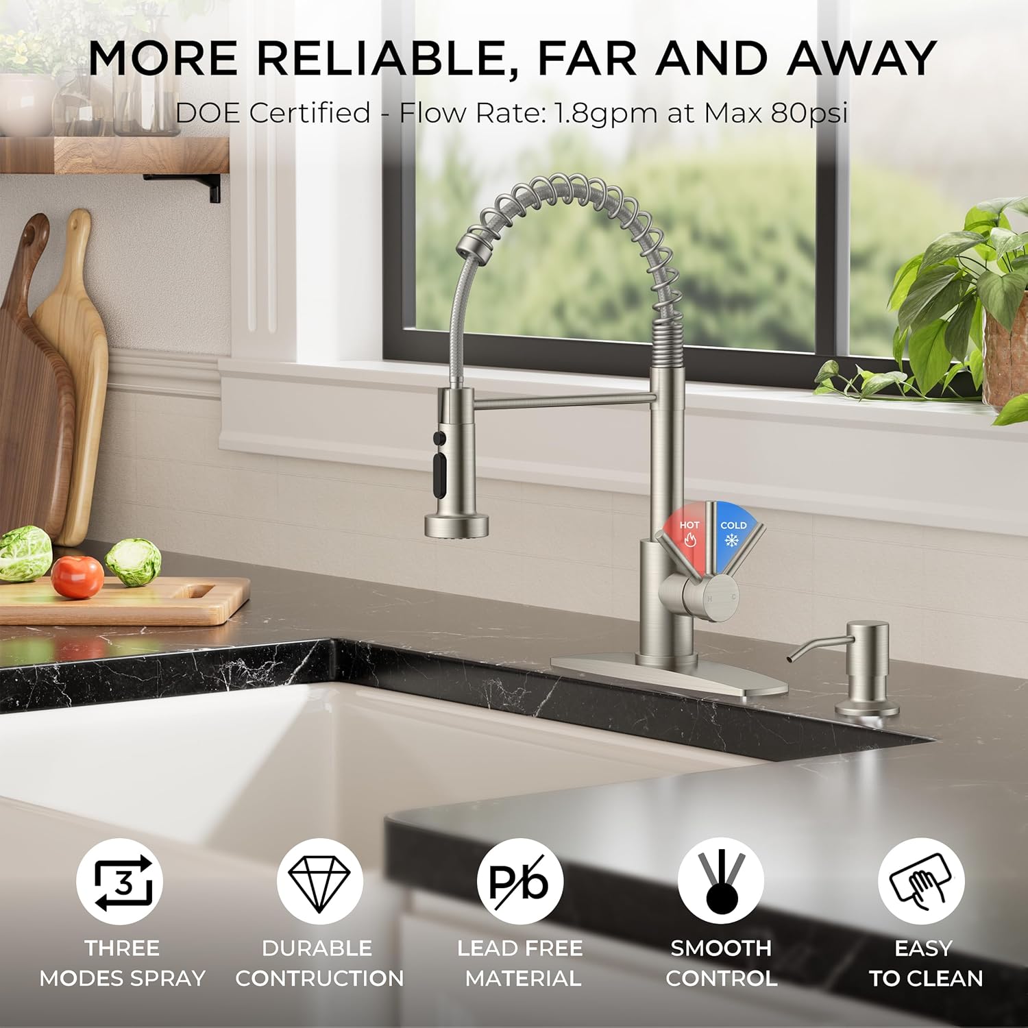 Kitchen Faucets with Sprayer, Stainless Steel Sink Faucet with Deck Plate, Commercial Classic Faucet for Kitchen Sink