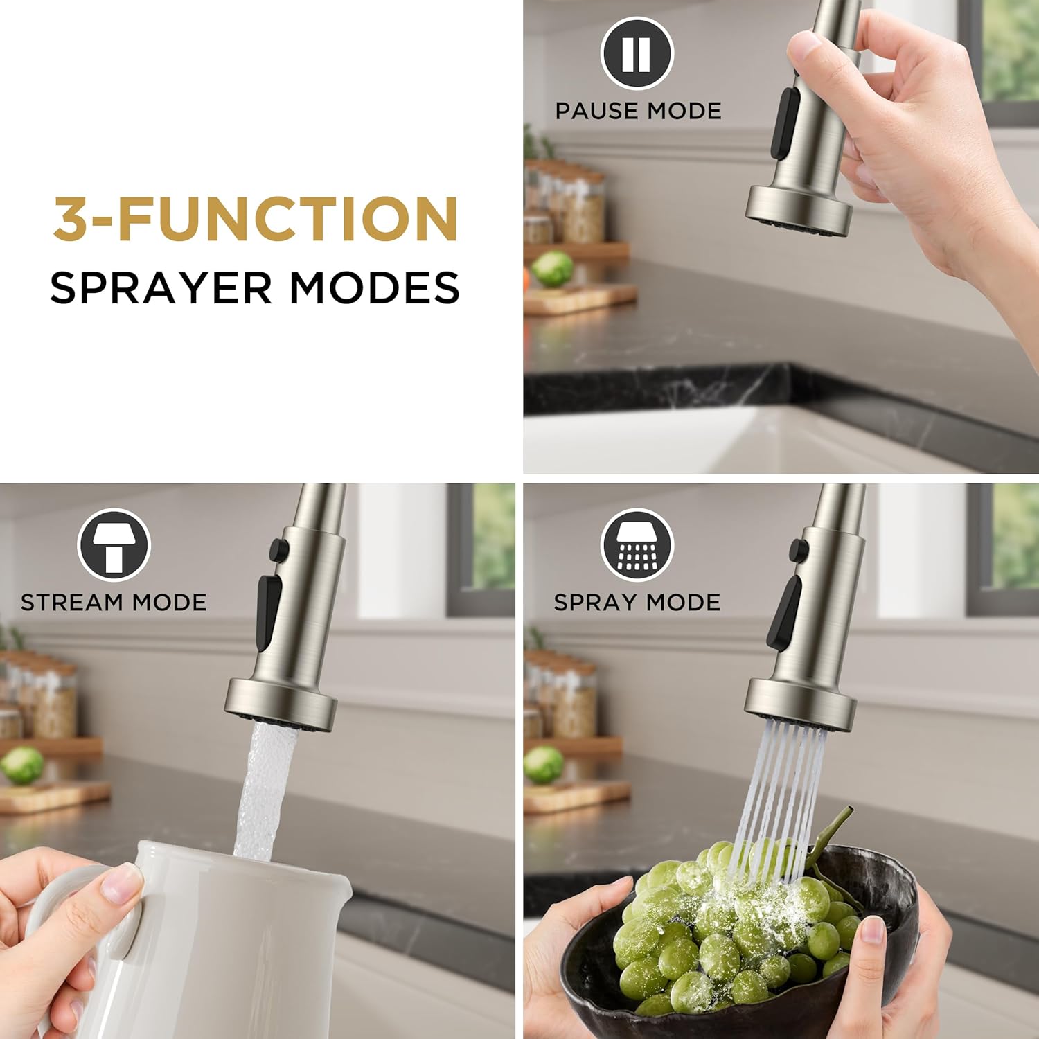 Kitchen Faucets with Sprayer, Stainless Steel Sink Faucet with Deck Plate, Commercial Classic Faucet for Kitchen Sink