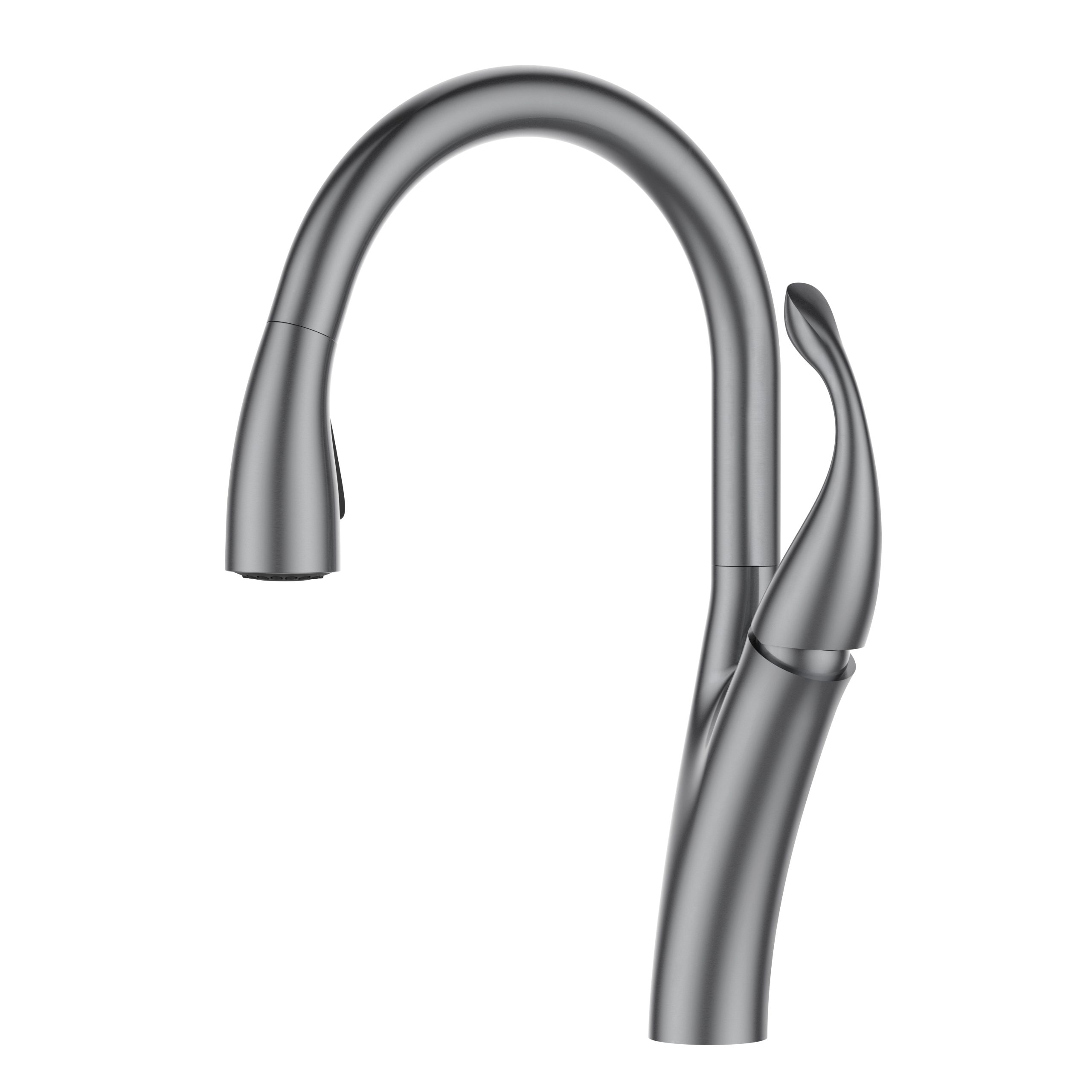 Single Handle High Arc Pull Down Kitchen Faucet, 2 Water Flow Modes Retractable Sprayer Head, 360° Swivel Curved Kitchen Tap