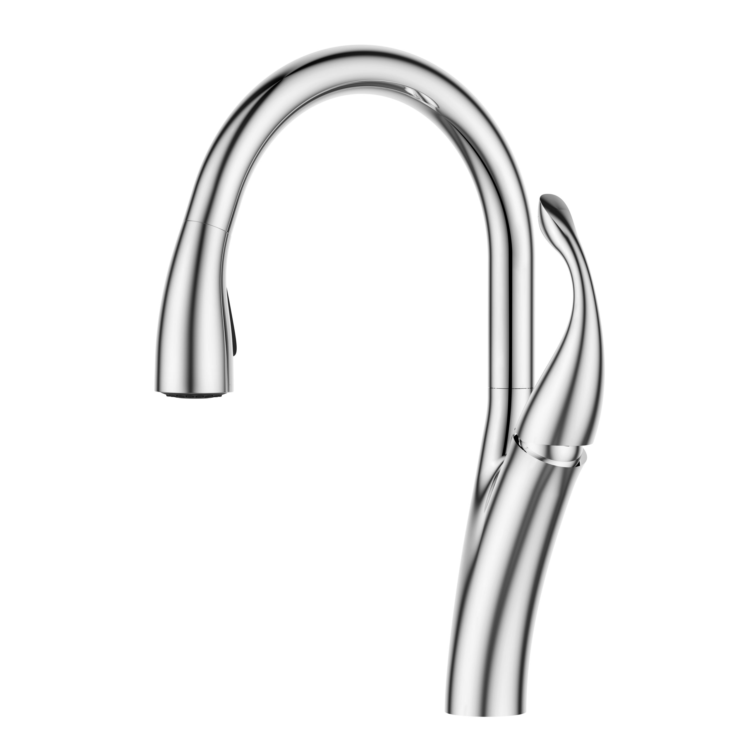 Single Handle High Arc Pull Down Kitchen Faucet, 2 Water Flow Modes Retractable Sprayer Head, 360° Swivel Curved Kitchen Tap